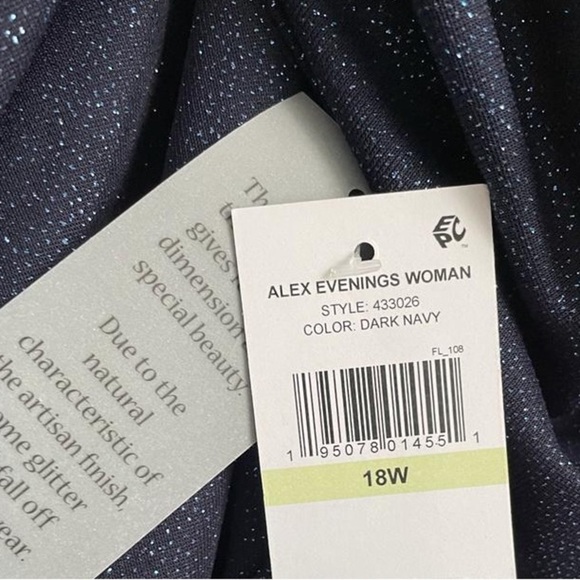 Nwt Alex Evenings Cold Shoulder Glitter Mesh Dress with Draped Skirt & Cowl Neck - Picture 14 of 16